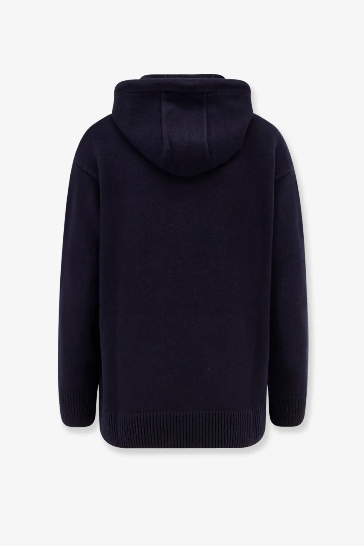 Max mara women’s liana blue hooded sweater in cashmere and wool with ribbed cuffs and hem