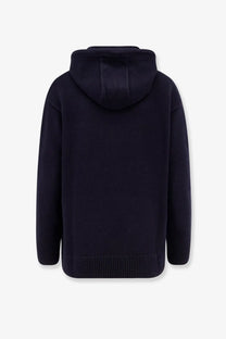 Max mara women’s liana blue hooded sweater in cashmere and wool with ribbed cuffs and hem