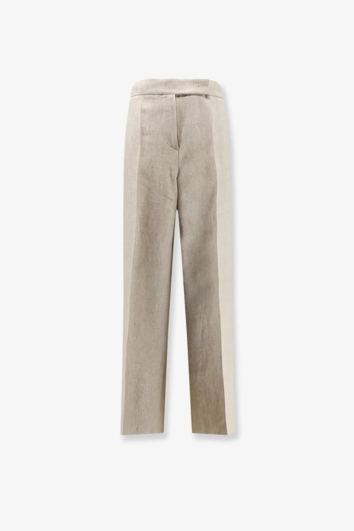 Max Mara women’s linen ginnico trousers in beige with a subtle vertical stripe and a tailored fit