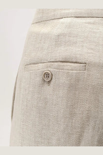 Beige linen ginnico trousers by max mara shown from the back featuring woven texture and button closure on back pocket