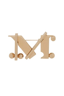 Max Mara women’s gold-tone metallic brooch shaped like m with geometric cutouts and spherical accents