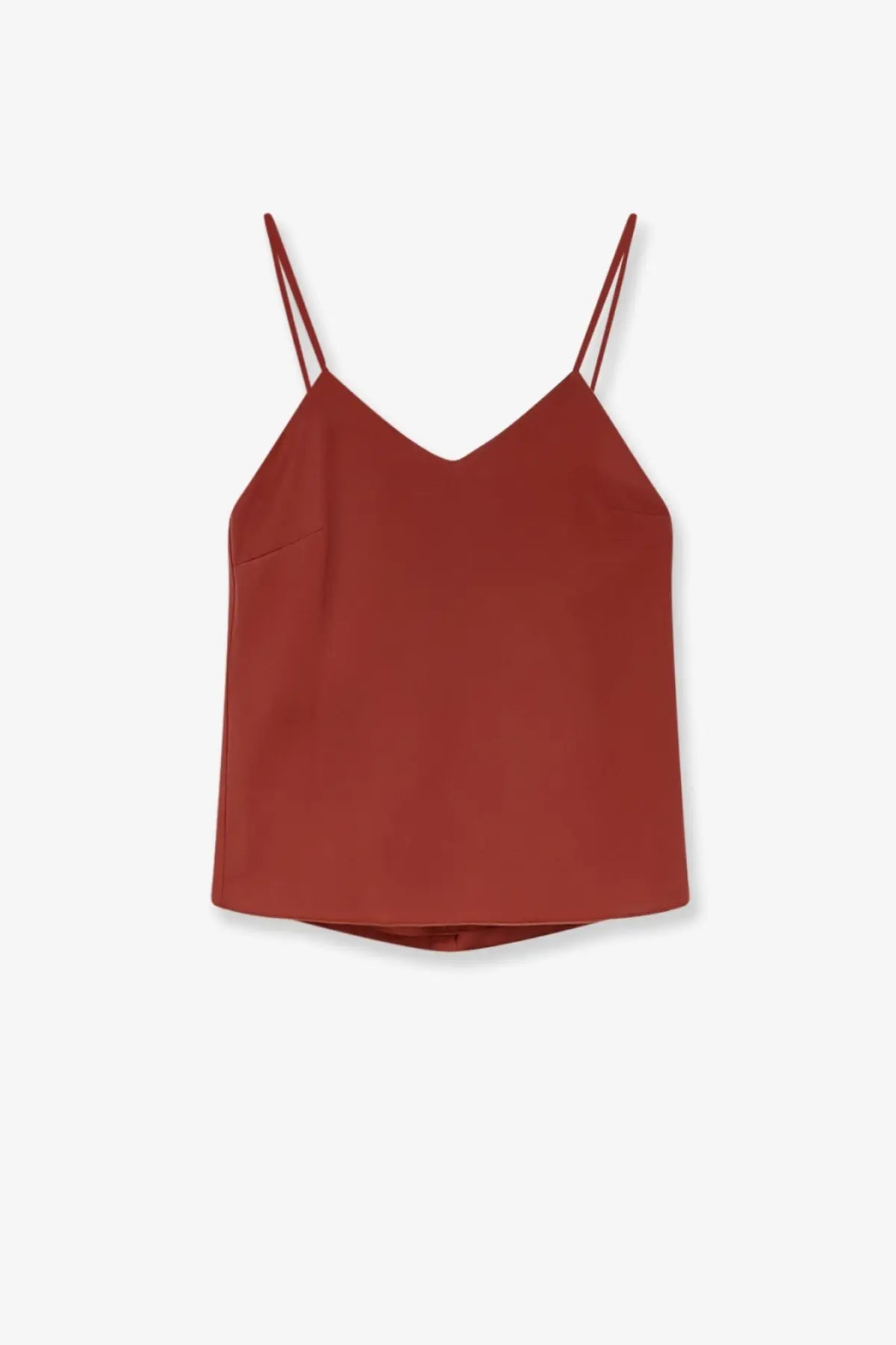 Max Mara women’s Munghia silk sleeveless camisole in rust brown with thin spaghetti straps and a v-neckline