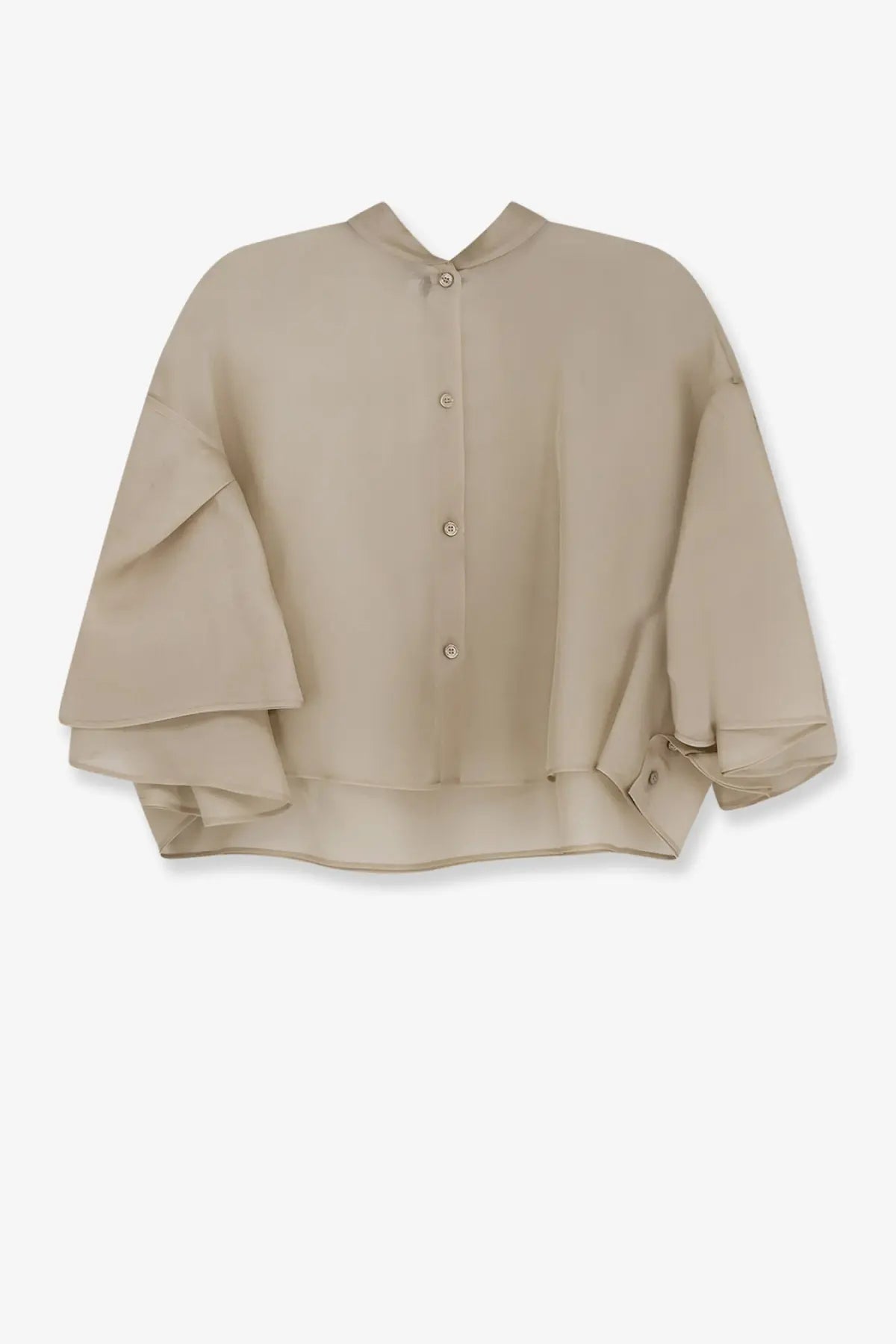 Max Mara women’s mxadonna silk shirt beige with ruffled sleeves and a button-down front in silk material