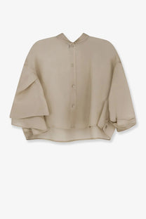 Max Mara women’s mxadonna silk shirt beige with ruffled sleeves and a button-down front in silk material