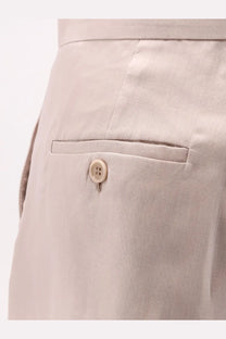 Max Mara women’s mxaerosi silk beige linen trousers with subtle texture and single button front pocket closure