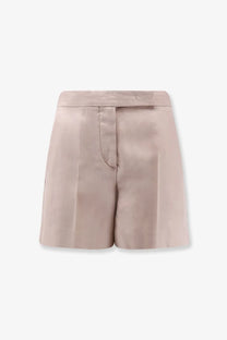Max Mara women’s mxaerosi beige silk shorts with high waist tailored design and subtle pleats