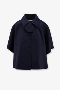 Max Mara womens Mxapaggio navy blue cotton cape coat with black buttons