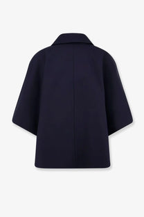Max Mara Mxapaggio navy blue cotton cape coat with wide sleeves