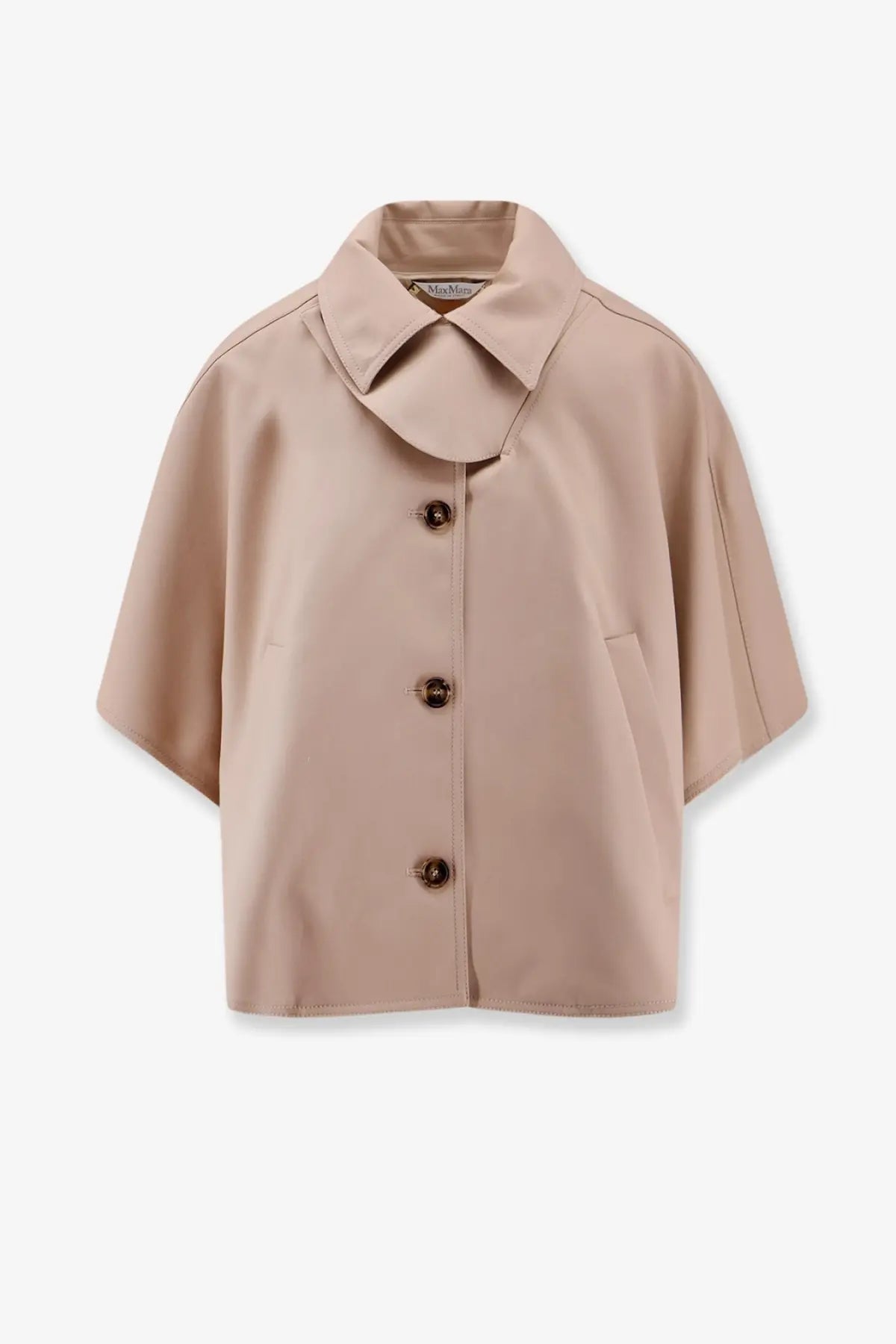 Max Mara Mxapaggio beige cotton cape shirt with brown buttons