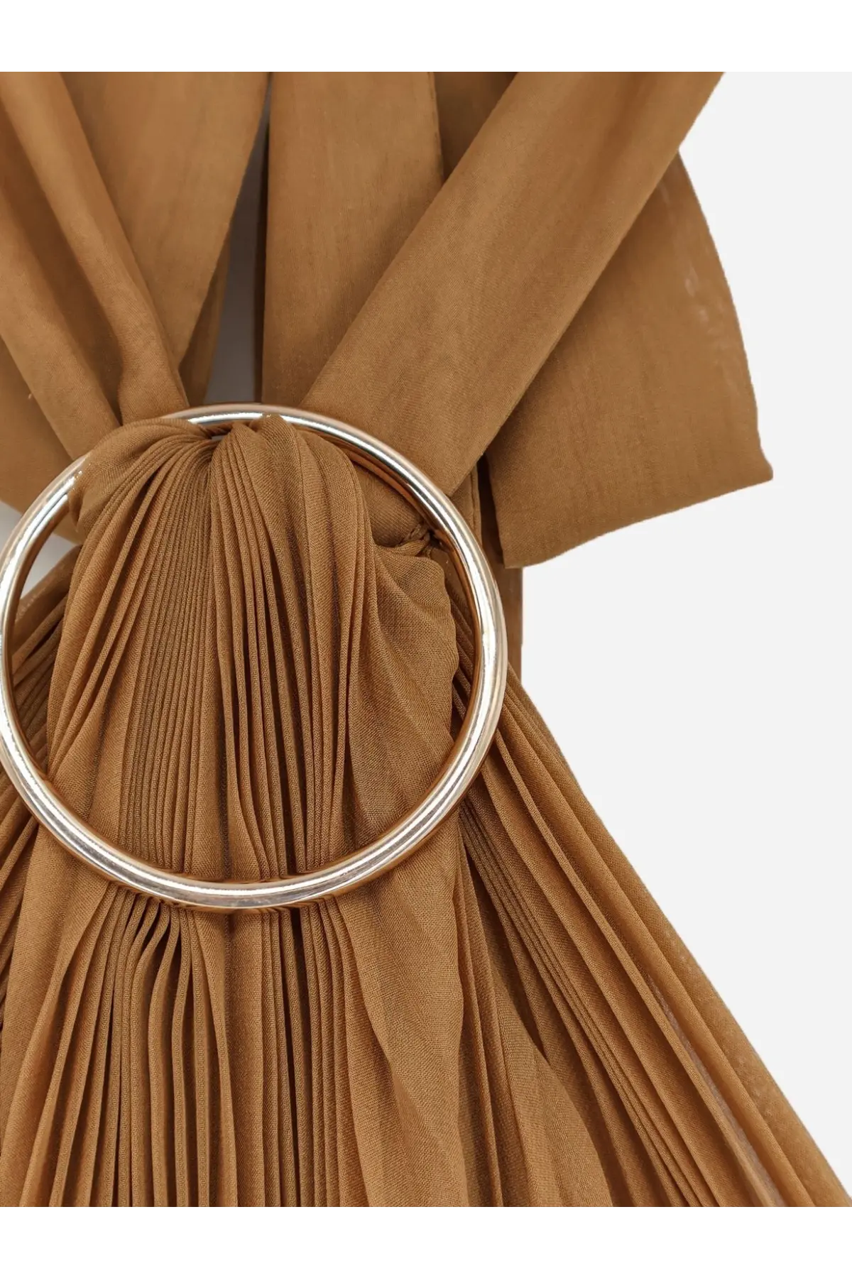Max Mara women’s mxevalzer beige pleated top secured with a sleek silver-toned circular ring fastener