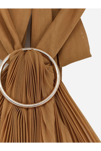 Max Mara women’s mxevalzer pleated top beige secures tan fabric with a sleek silver-toned circular ring fastener