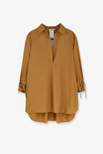 Max mara women’s mxmadorni cotton shirt terra featuring a soft mustard yellow oversized blouse with drawstring cuffs