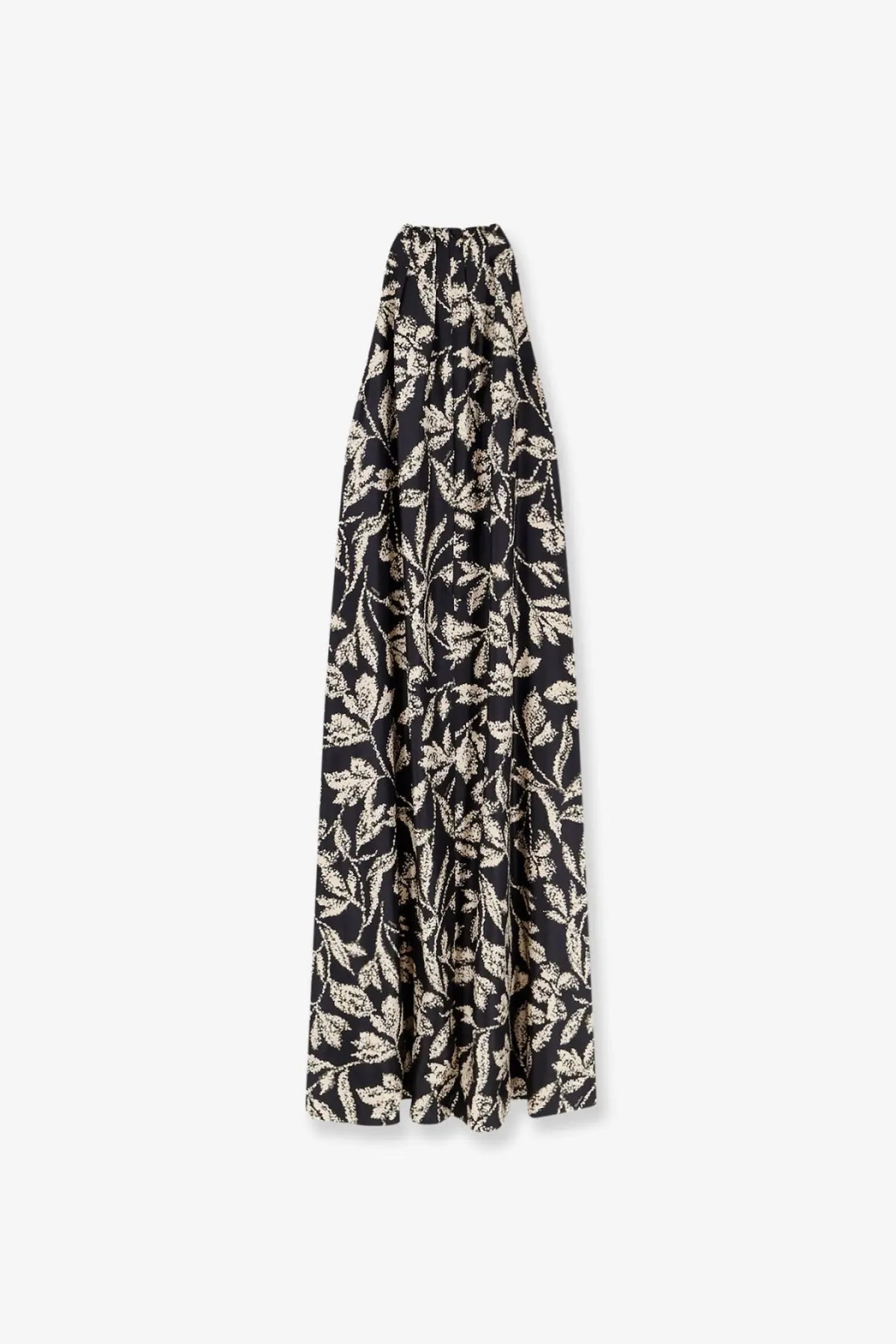 Max mara womens mxmcartone black silk dress featuring a black maxi skirt with a delicate cream leaf pattern