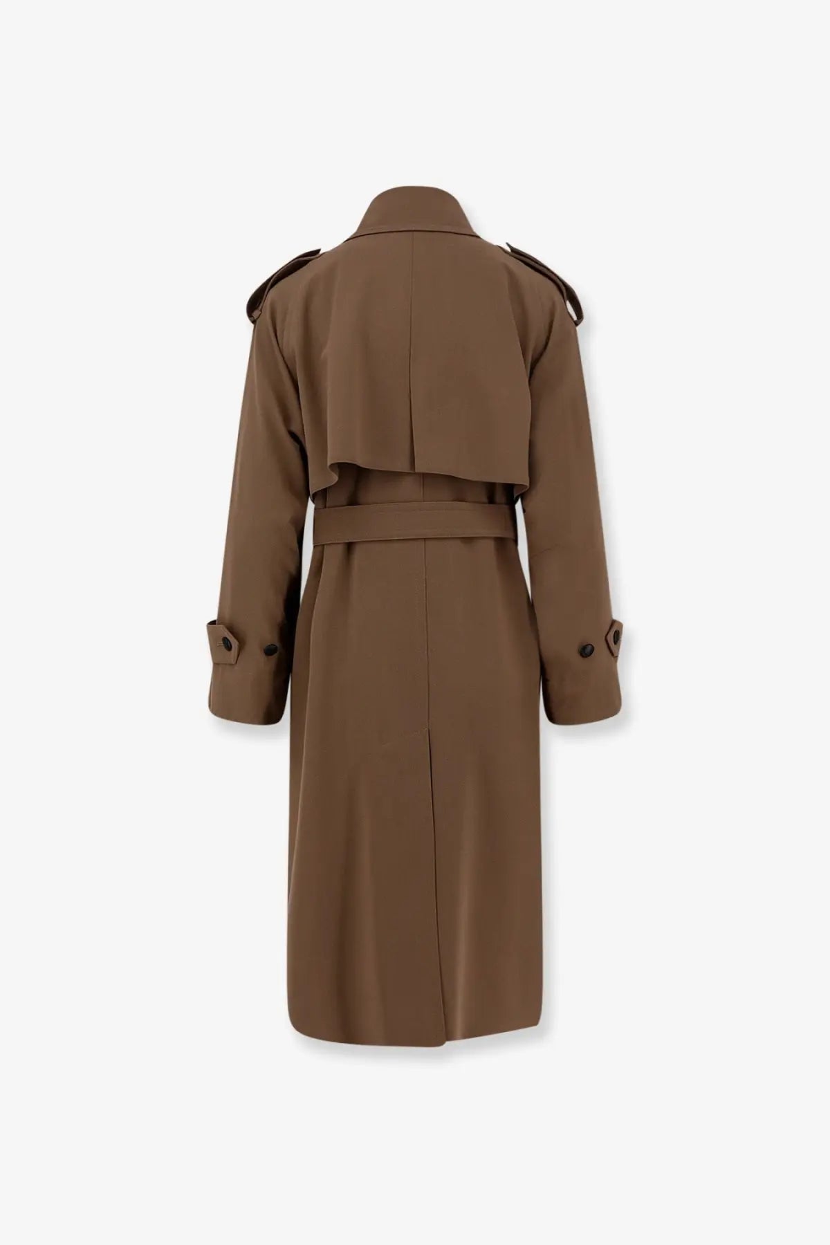 Max Mara women’s Mxmcerto virgin wool brown trench coat with belted waist epaulets and buttoned cuffs