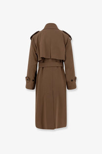 Max Mara women’s Mxmcerto virgin wool brown trench coat with belted waist epaulets and buttoned cuffs