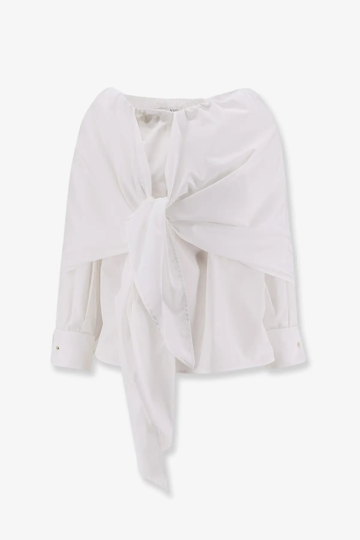 Max Mara women’s mxmcurvone white cotton shirt with long sleeves flowing tied front and sheer fabric accents