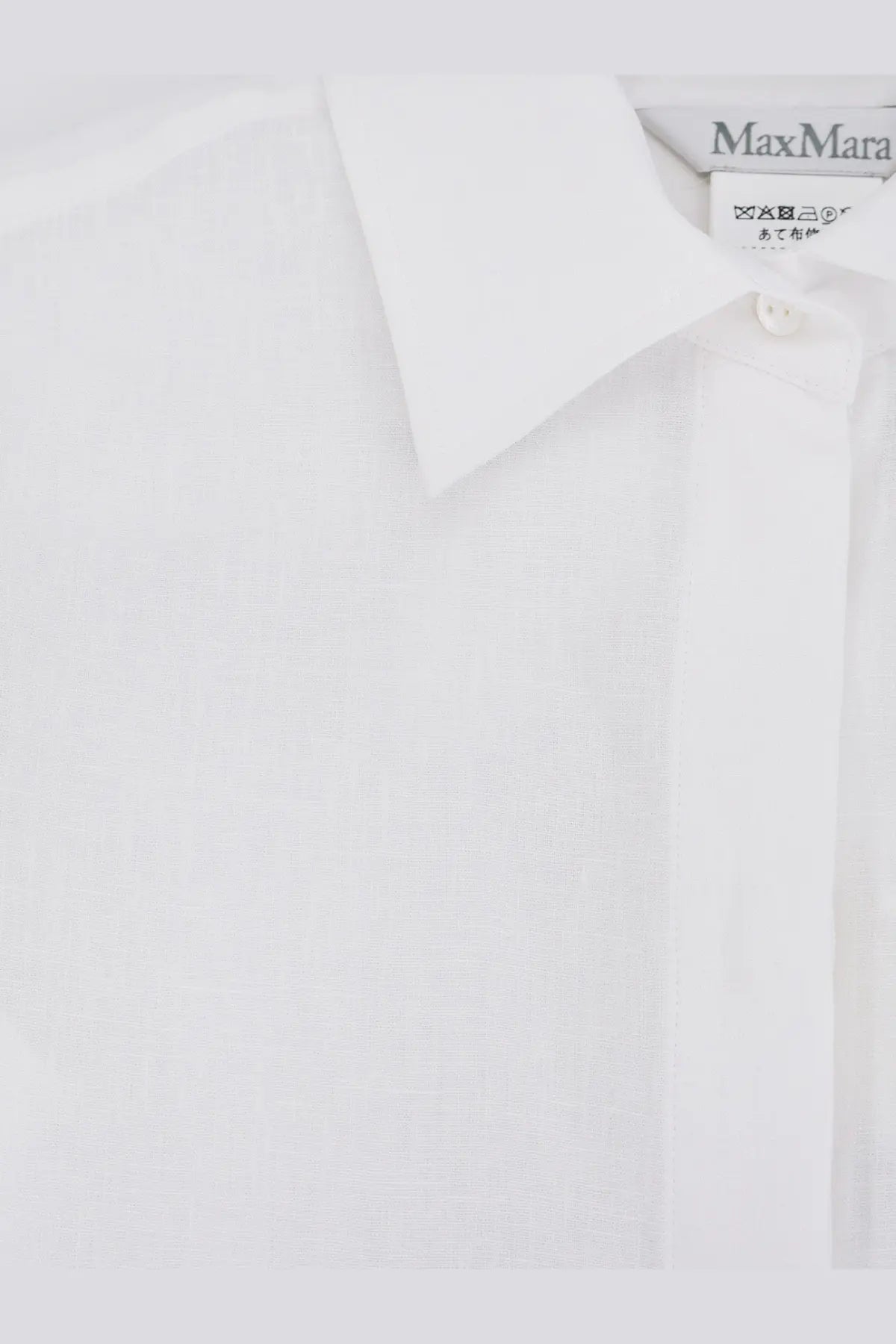 White cotton button down shirt with classic collar and subtle texture featuring the Max Mara brand label