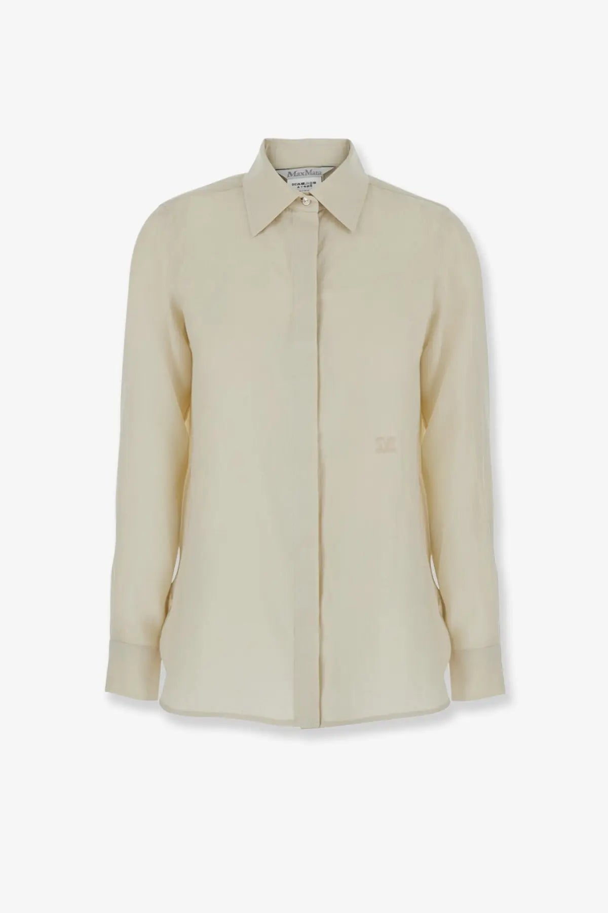 Max Mara women’s mxmfalasco vissuto linen shirt beige with long sleeves classic collar and subtle front pocket