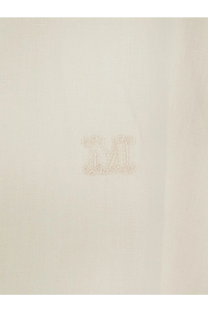 Max mara women’s mxmfalasco vissuto beige linen shirt featuring a subtle cream embroidered m logo on textured fabric
