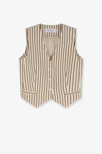 Max Mara women’s mxmfauno beige and brown striped cotton and silk vest with button-front closure