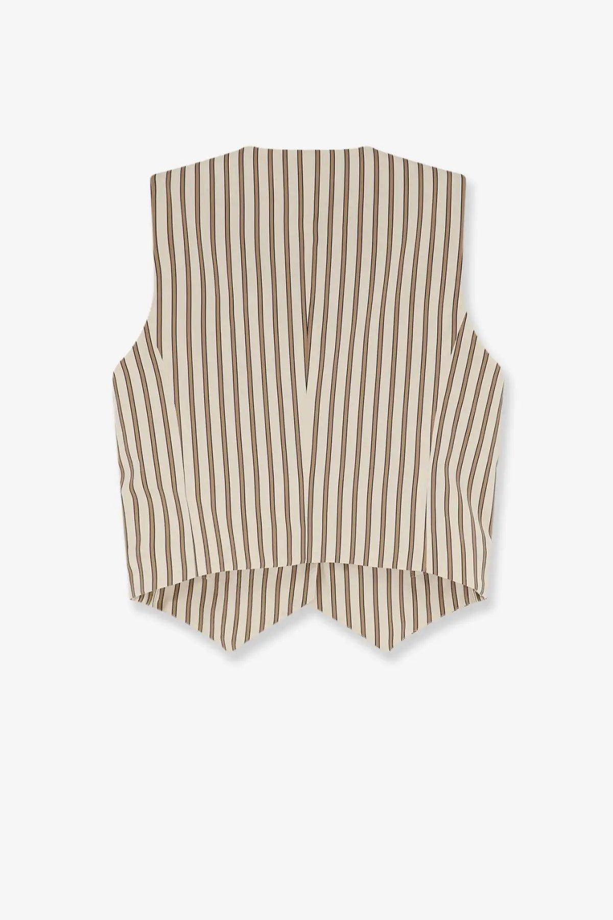 Max Mara women’s Mxmfauno sleeveless vest with beige and brown vertical stripes in cotton and silk tailored fit