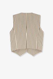 Max Mara women’s Mxmfauno sleeveless vest with beige and brown vertical stripes in cotton and silk tailored fit