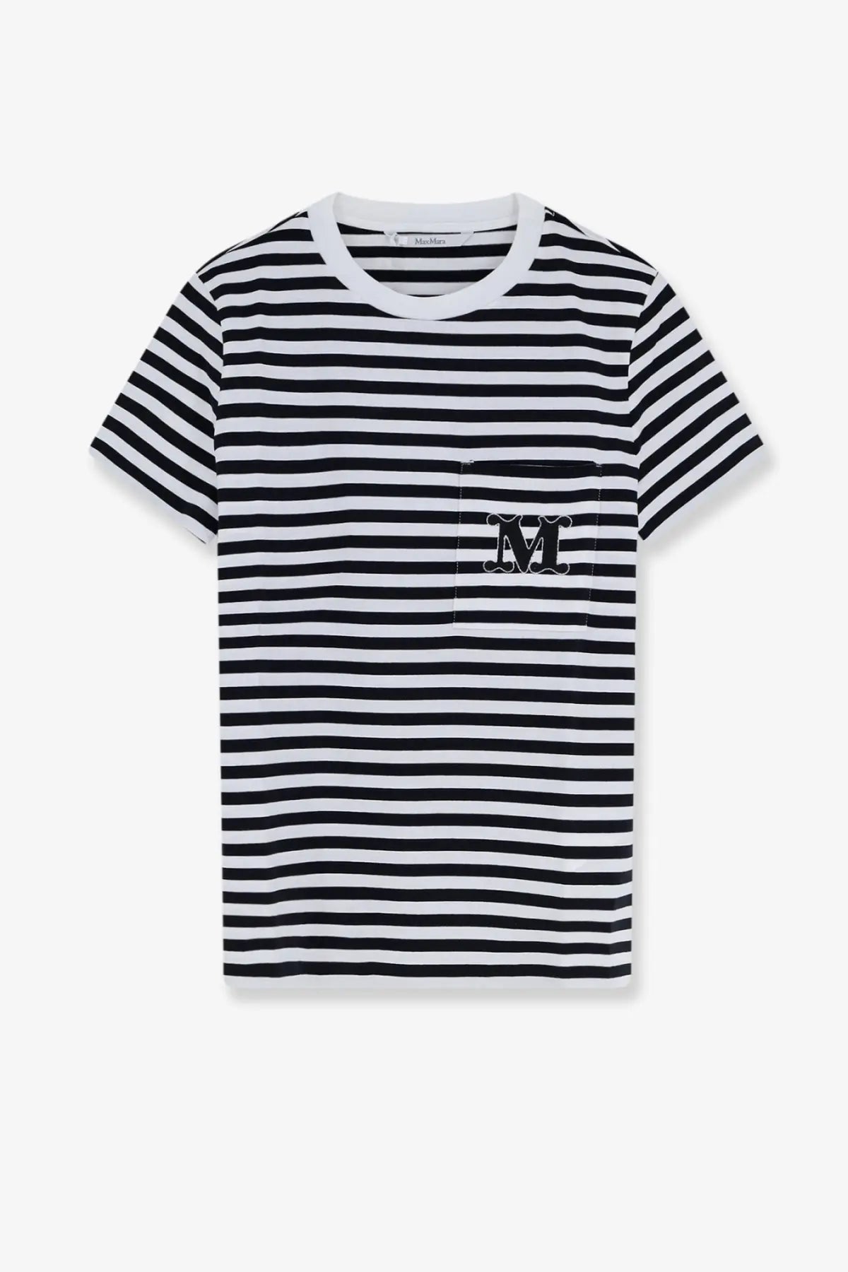 Max Mara women’s mxmoboli black and white striped cotton t-shirt with short sleeves and embroidered m logo pocket