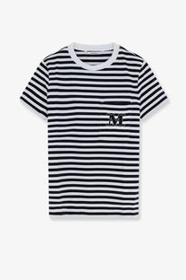 Max Mara women’s mxmoboli black and white striped cotton t-shirt with short sleeves and embroidered m logo pocket