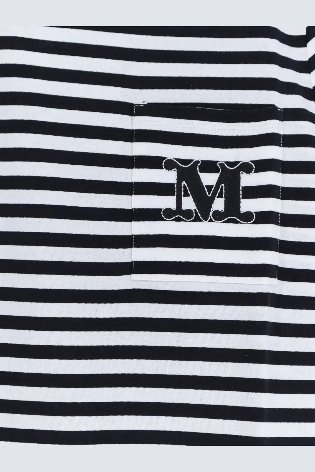 Max Mara womens Mxmoboli black and white striped cotton t-shirt with stitched pocket and embroidered m logo