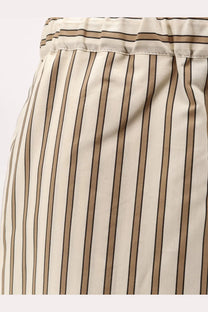 Max Mara women’s Mxmordine beige cotton and silk trousers with black vertical stripes and a gathered waistband