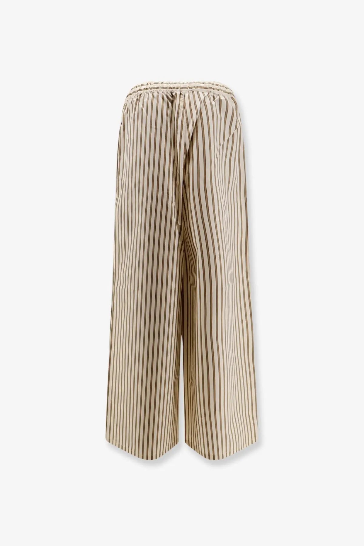 Beige and brown vertically striped wide-leg cotton and silk trousers with elastic waistband by max mara women