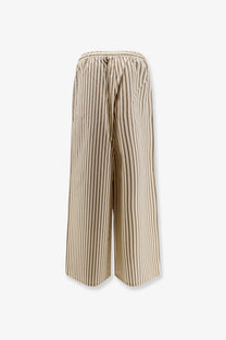 Beige and brown vertically striped wide-leg cotton and silk trousers with elastic waistband by max mara women