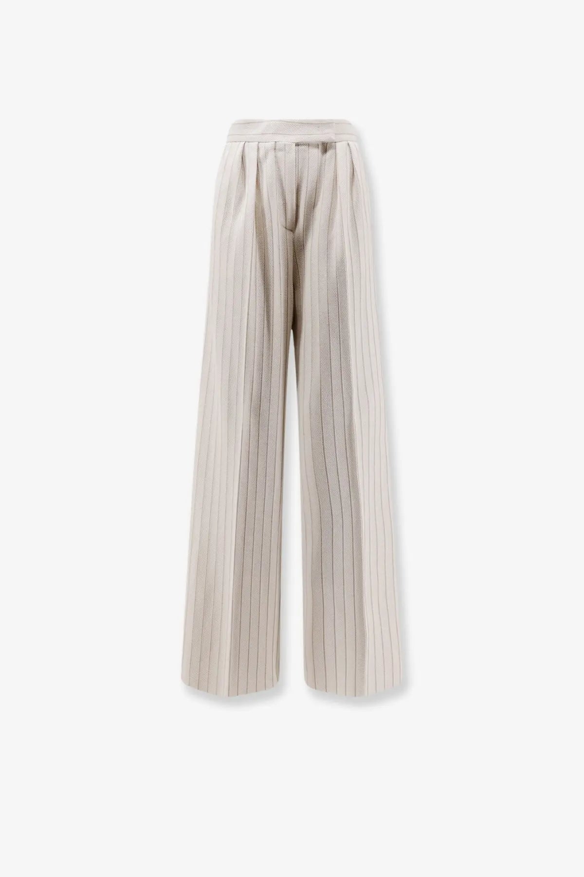 Max Mara women’s Mxmosso high waist beige cotton pinstripe wide-leg trousers with pleated front