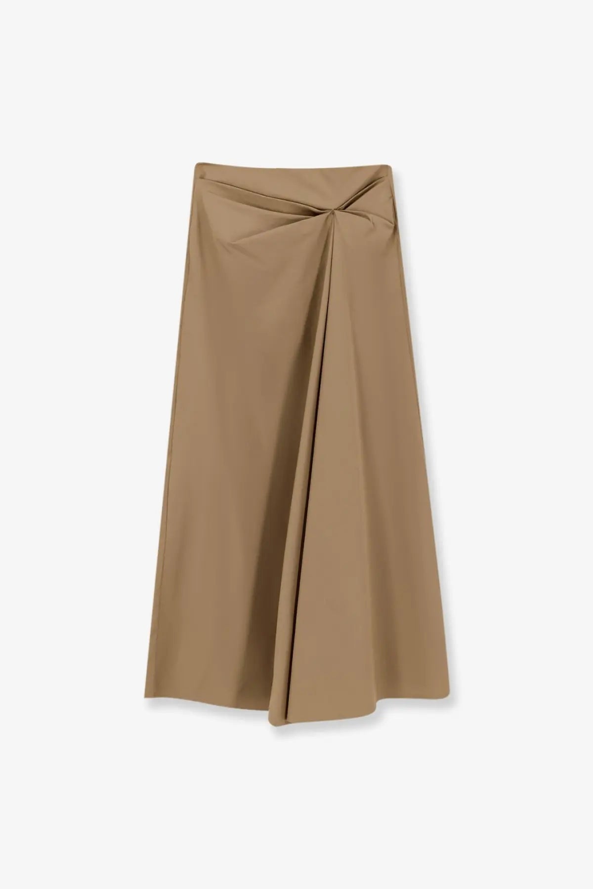 Max Mara women’s Mxmpaggi beige cotton blend midi skirt with draped front knot detail and smooth fabric