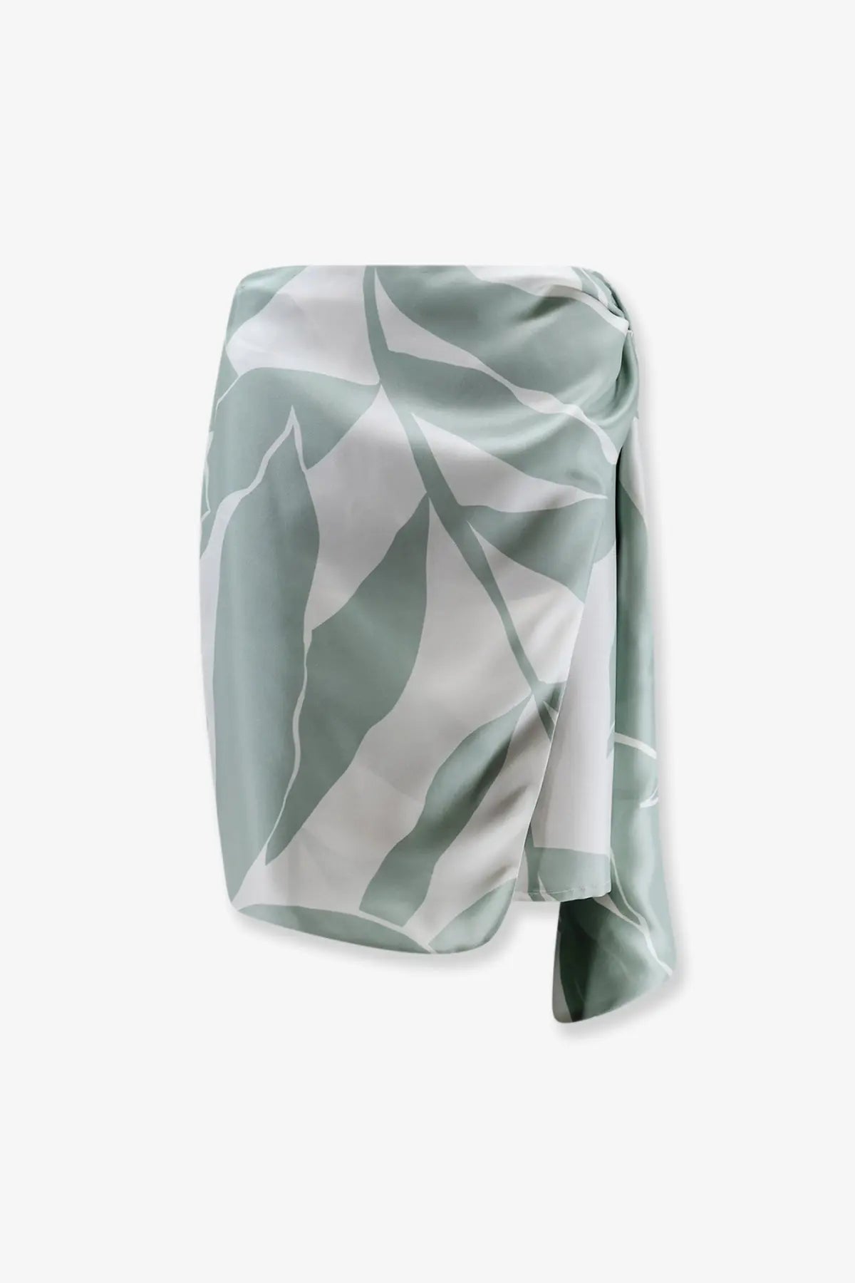 Max Mara women’s mxmstrano silk pareo skirt in soft sage green and white leaf pattern with wrap design