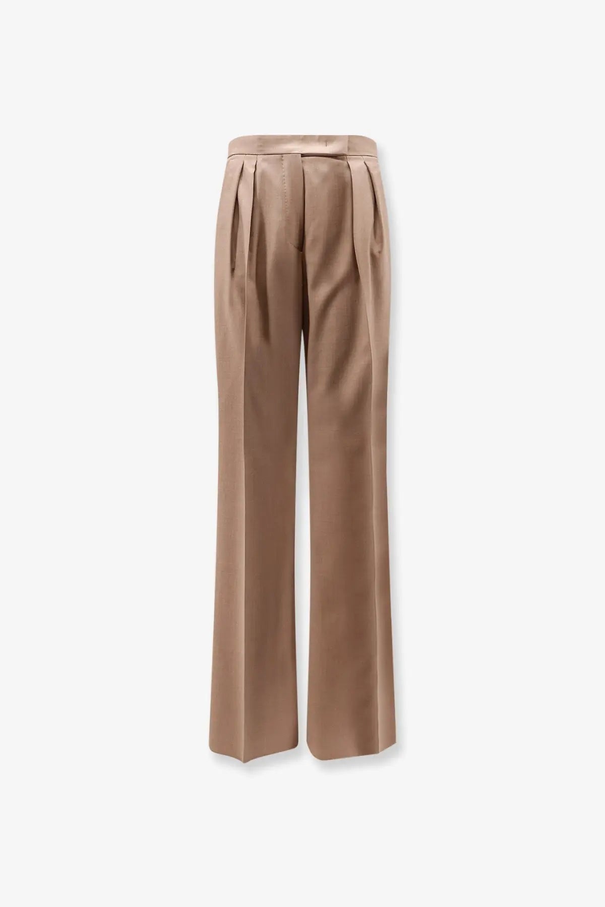 Beige pleated wide-leg max mara mxmzimino trousers in virgin wool with a smooth satin-like finish for women