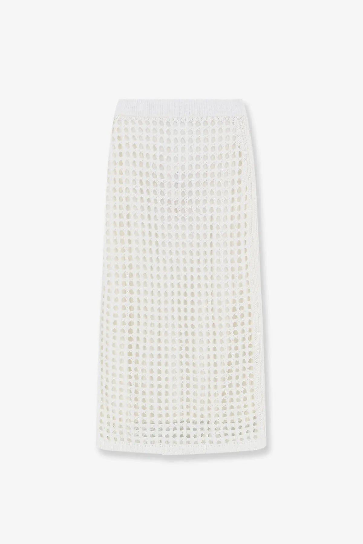 Max Mara women’s mxpgeode white perforated cotton skirt with woven mesh fabric fitted waistband and a-line silhouette