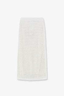 Max Mara women’s mxpgeode white perforated cotton skirt with woven mesh fabric fitted waistband and a-line silhouette
