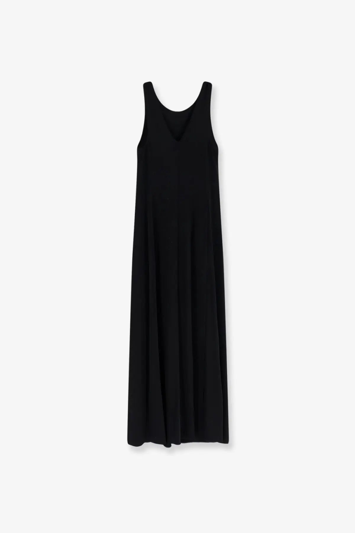 Black sleeveless maxi dress with a simple flowing silhouette made of stretch viscose by Max Mara
