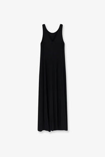 Black sleeveless maxi dress with a simple flowing silhouette made of stretch viscose by Max Mara
