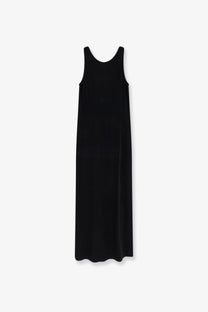 Black sleeveless maxi dress by Max Mara with a simple flowing silhouette made of stretch viscose fabric
