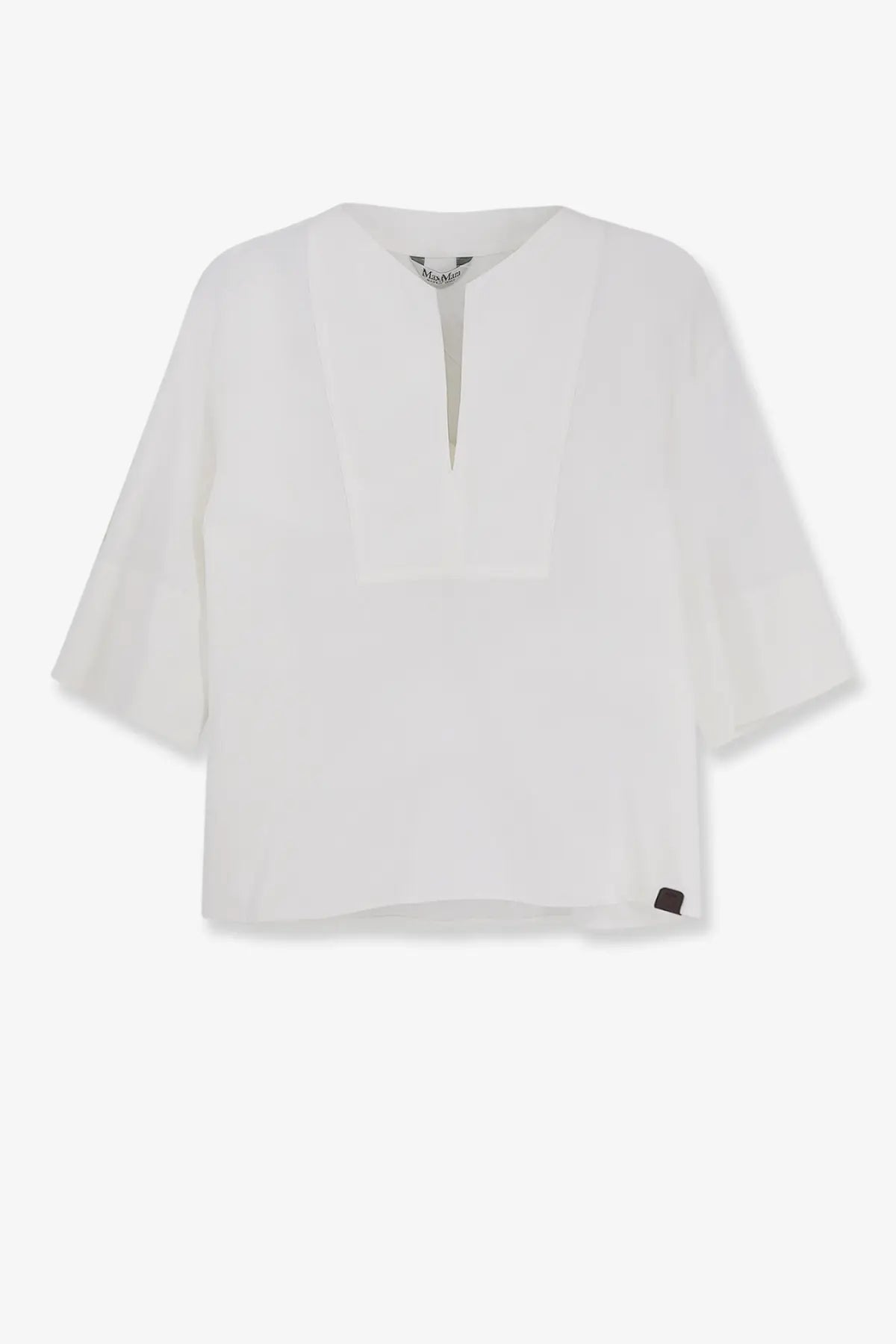 Max Mara women’s mxpsospiro lightweight white linen and viscosa blouse with subtle sheen and three quarter sleeves