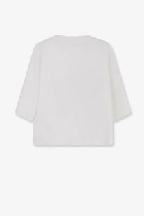 Max Mara women’s mxpsospiro white linen and viscosa shirt with three-quarter sleeves and a relaxed fit