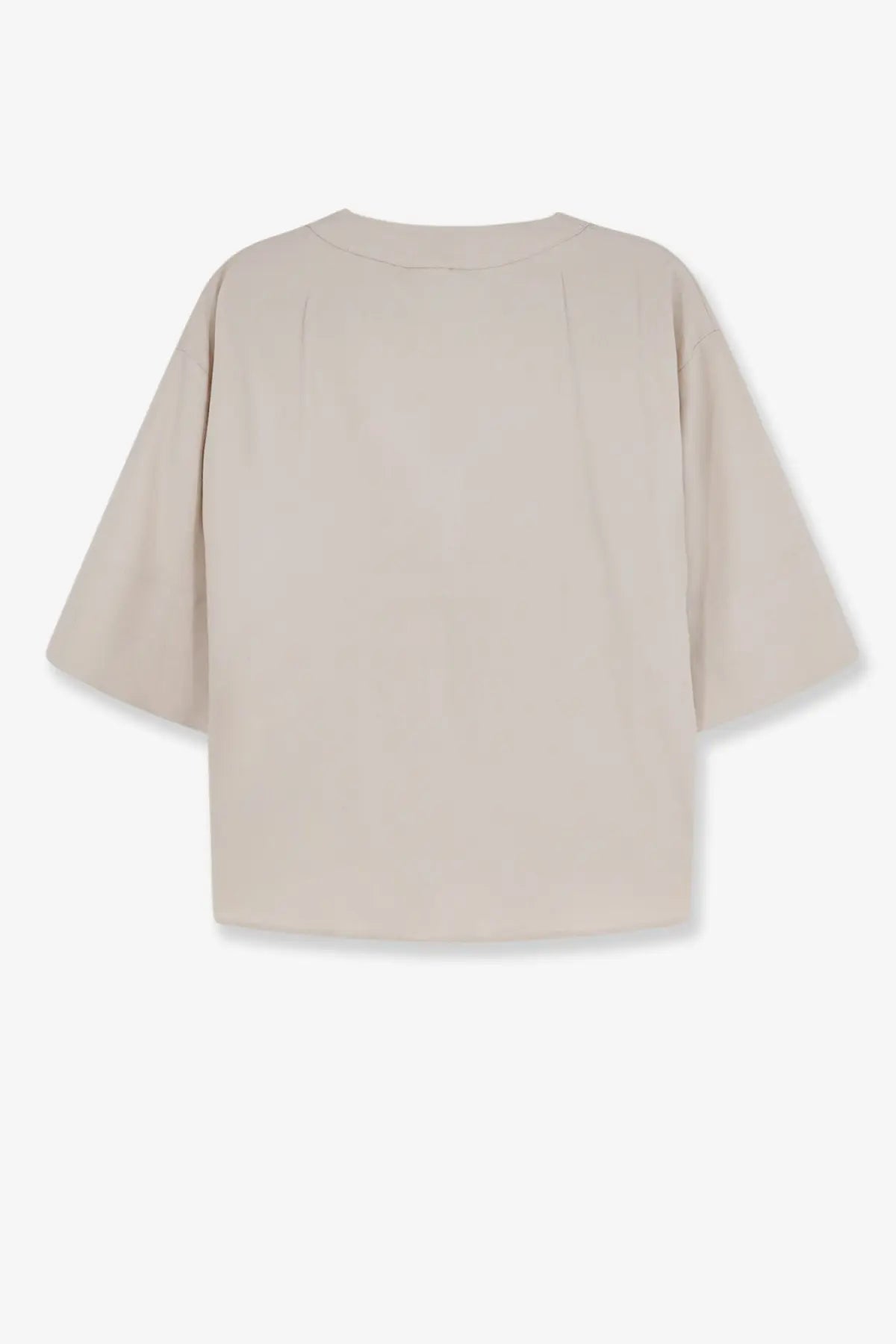Beige oversized short-sleeved linen and viscose shirt with relaxed fit and subtle back pleats by max mara showing back side