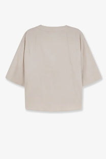 Beige oversized short-sleeved linen and viscose shirt with relaxed fit and subtle back pleats by max mara showing back side
