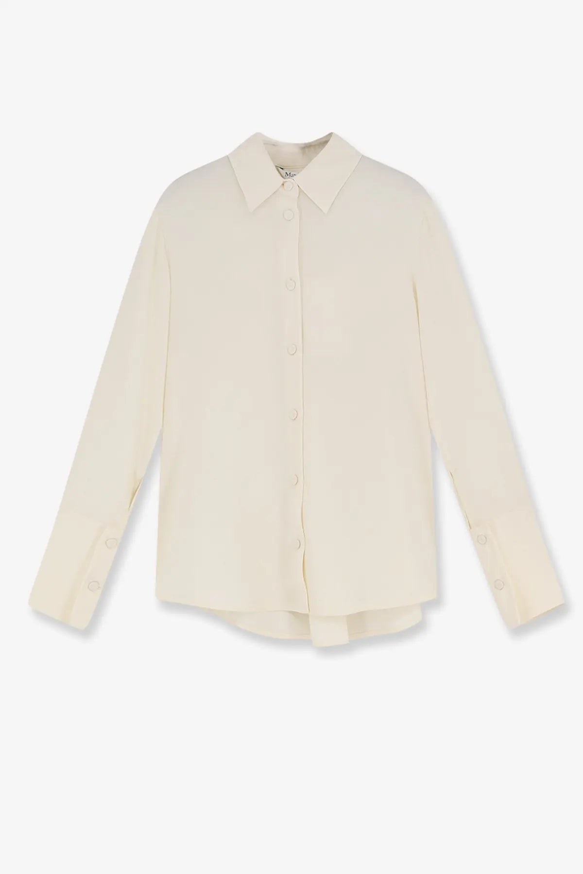 Max Mara women’s Mxpvoliera stretch silk shirt white cream long-sleeved button-up blouse with classic collar and pleats