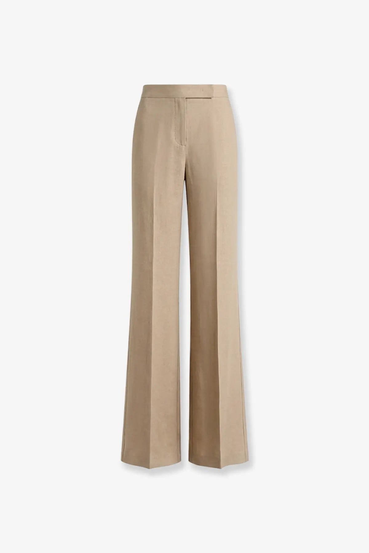 Beige Max Mara women’s mxsbig linen trousers with wide-leg tailored fit and clean vertical seams