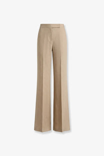 Beige Max Mara women’s mxsbig linen trousers with wide-leg tailored fit and clean vertical seams