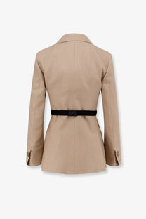 Max mara women’s mxsfionda beige linen blazer with black belt at the waist for a tailored look