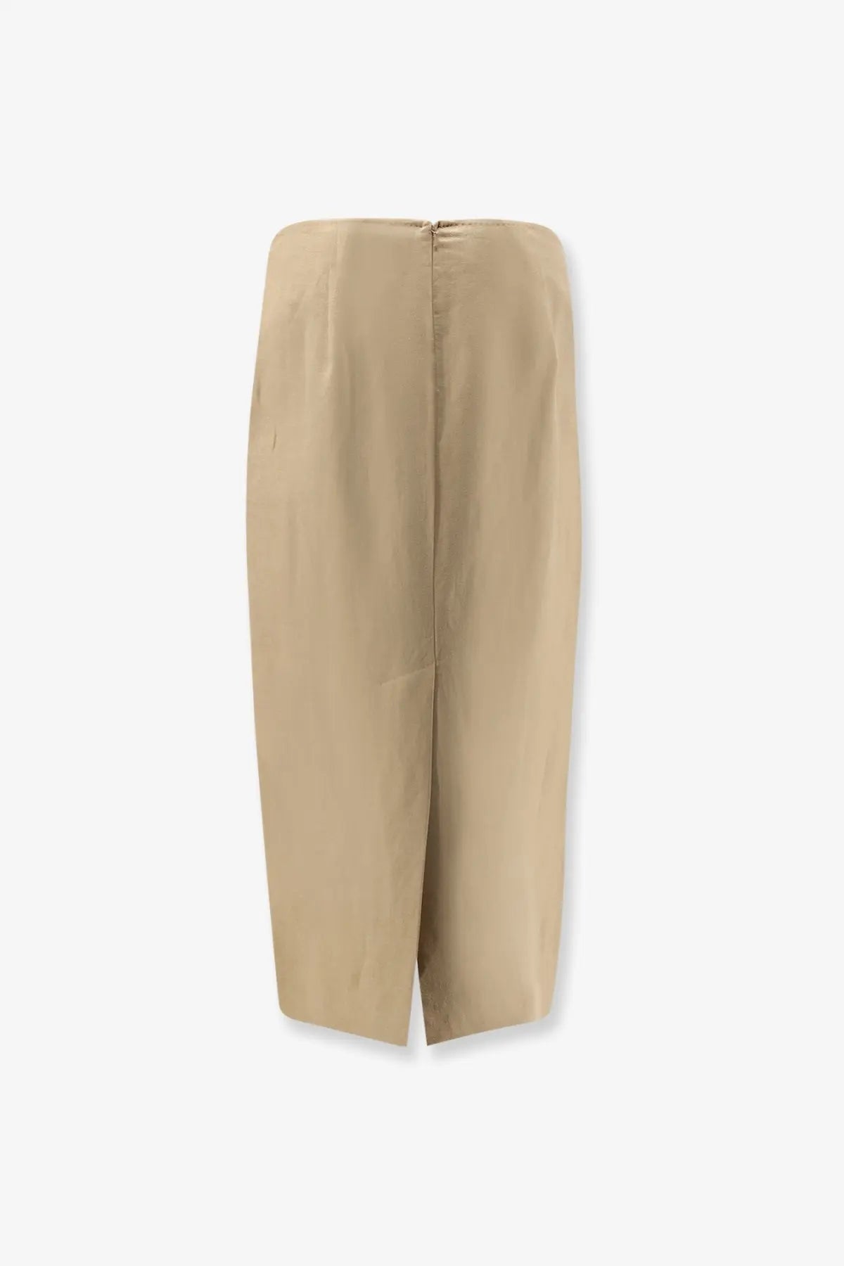 Beige max mara womens mxsveranda linen midi skirt shown from the back with a central zipper and smooth structured fabric